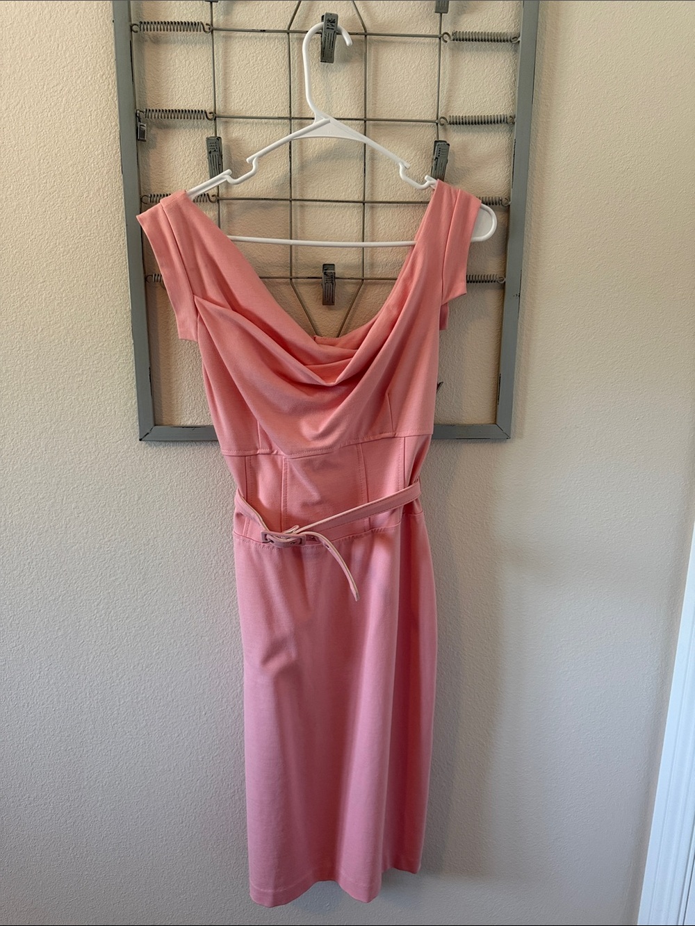 Va Va Voom Pink Cowl-Neck Belted Midi Dress